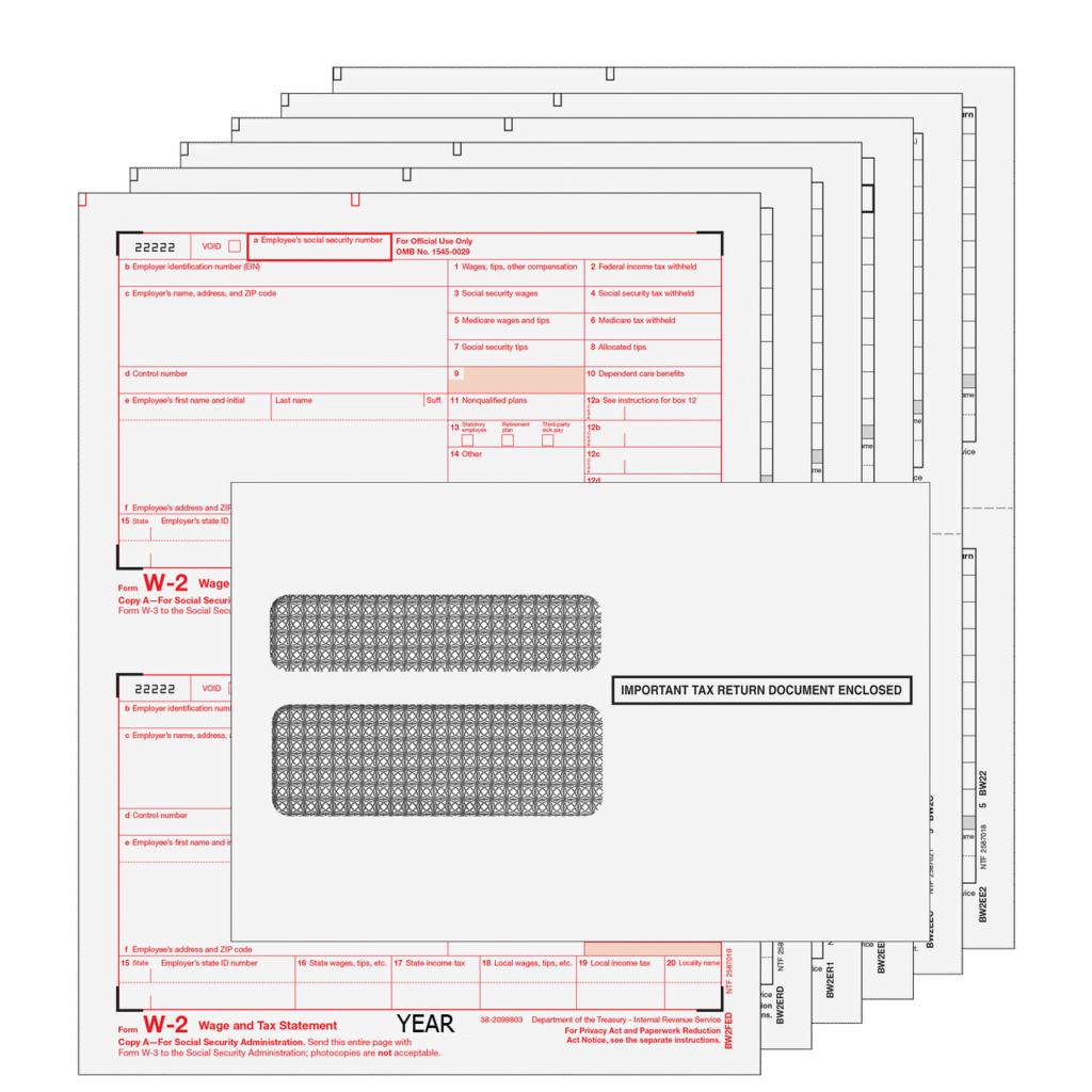 Traditional w-2 form preprinted 6-part kit with self seal envelopes w2trads6e