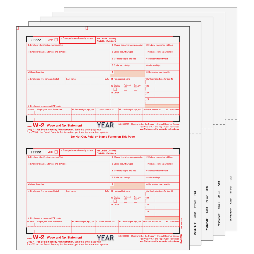 Traditional w-2 form 8-part set blank copies