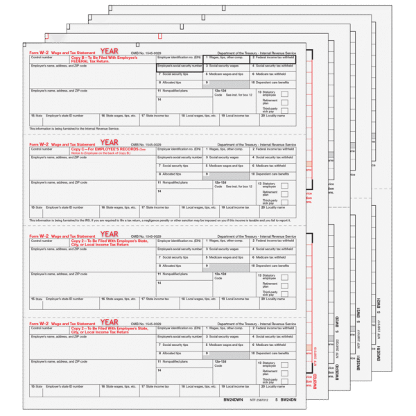 W-2 form 8-part set horizontal employee copies form technology W-2 form 8-part set horizontal employee copies