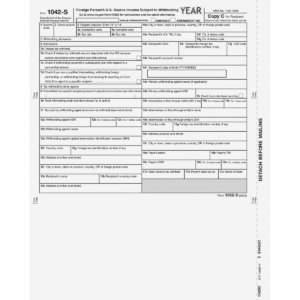 Form 1042-S Foreign Person's U.S. Source Income - Recipient Federal Copy C - Sku: 1042SC05