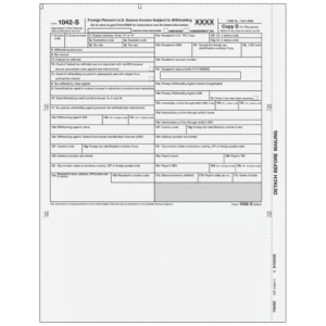 Form 1042-S Foreign Person's U.S. Source Income - Recipient State Copy D