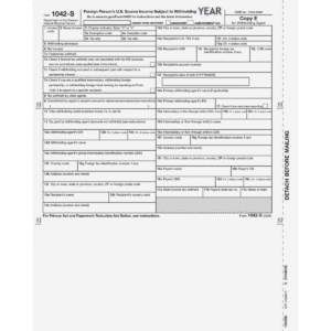 Form 1042-S Foreign Person's U.S. Source Income - Agent Copy E