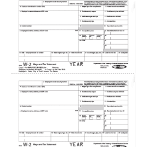 W-2 Employer Copy 1 (state city local) Form - SKU: BW2ER105